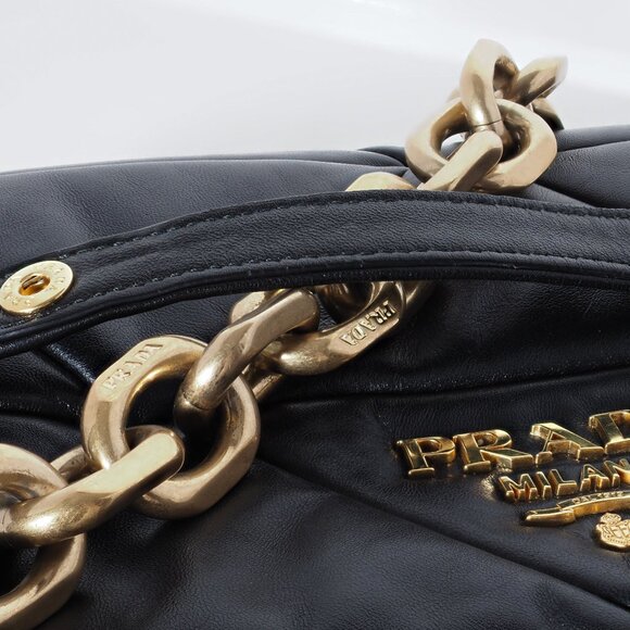 Prada System Shoulder Bag in Black Nappa Leather with Gold Chain - Picture 12 of 12